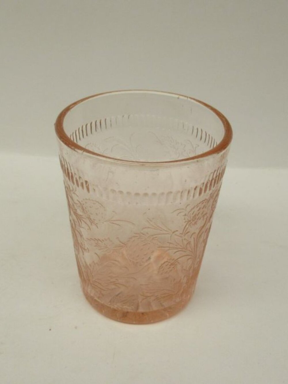 U. S. Glass Vintage Pink STRAWBERRY 3 5/8 Inch High 9 Ounce Water Tumbler-HTF